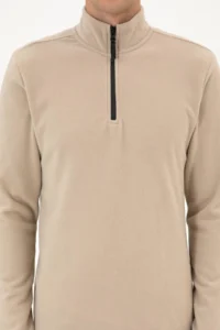 US Polo Assn. Men Regular Fit Dark Beige Fleece Half Zippered Basic Sweatshirt - Image 6