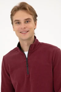 US Polo Assn. Men Regular Fit Dark Burgundy Fleece Half Zippered Basic Sweatshirt - Image 2