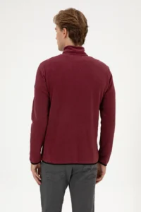US Polo Assn. Men Regular Fit Dark Burgundy Fleece Half Zippered Basic Sweatshirt - Image 5