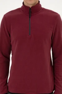 US Polo Assn. Men Regular Fit Dark Burgundy Fleece Half Zippered Basic Sweatshirt - Image 6