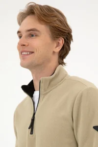 US Polo Assn. Men Regular Fit Light Khaki Fleece Half Zippered Basic Sweatshirt - Image 2