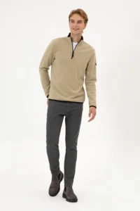 US Polo Assn. Men Regular Fit Light Khaki Fleece Half Zippered Basic Sweatshirt - Image 4