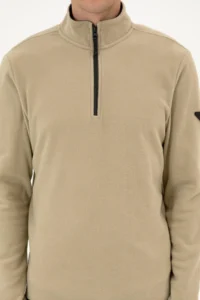 US Polo Assn. Men Regular Fit Light Khaki Fleece Half Zippered Basic Sweatshirt - Image 6
