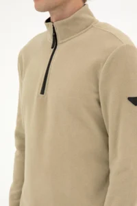 US Polo Assn. Men Regular Fit Light Khaki Fleece Half Zippered Basic Sweatshirt - Image 7