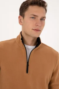 US Polo Assn. Men Regular Fit Camel Fleece Half Zippered Basic Sweatshirt - Image 5