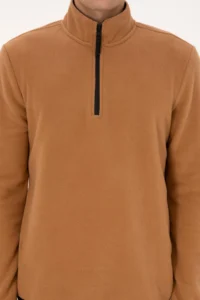 US Polo Assn. Men Regular Fit Camel Fleece Half Zippered Basic Sweatshirt - Image 7