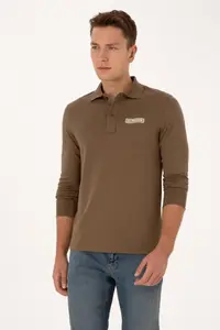 US Polo Shirt Assn. Men Regular Fit Polo Shirt Shirt Collar Khaki Sweatshirt