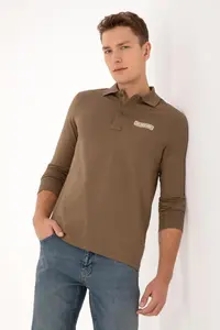 US Polo Shirt Assn. Men Regular Fit Polo Shirt Shirt Collar Khaki Sweatshirt - Image 3