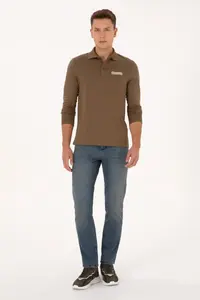 US Polo Shirt Assn. Men Regular Fit Polo Shirt Shirt Collar Khaki Sweatshirt - Image 4