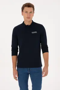 US Polo Assn. Men Regular Fit Polo Shirt Collar Navy Blue Sweatshirt