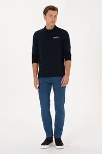 US Polo Assn. Men Regular Fit Polo Shirt Collar Navy Blue Sweatshirt - Image 4