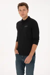 US Polo Shirt Assn. Men Regular Fit Polo Shirt Shirt Collar Black Sweatshirt