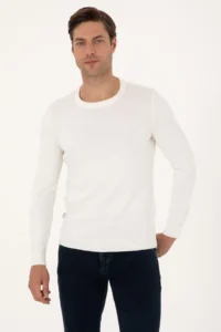 Pierre Cardin Ecru slim Fit Crew Neck Basic Knitwear Sweater