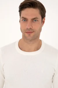 Pierre Cardin Ecru slim Fit Crew Neck Basic Knitwear Sweater - Image 2