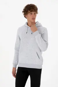 US Polo Assn. Men Regular Fit Hooded Fleece Light Gray Basic Sweatshirt