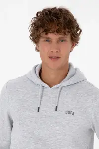 US Polo Assn. Men Regular Fit Hooded Fleece Light Gray Basic Sweatshirt - Image 2