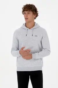 US Polo Assn. Men Regular Fit Hooded Fleece Light Gray Basic Sweatshirt - Image 3