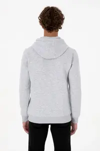 US Polo Assn. Men Regular Fit Hooded Fleece Light Gray Basic Sweatshirt - Image 5