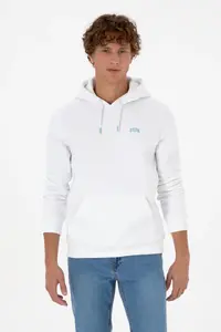 US Polo Assn. Men Regular Fit Hooded Fleece White Basic Sweatshirt