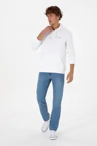 US Polo Assn. Men Regular Fit Hooded Fleece White Basic Sweatshirt - Image 4
