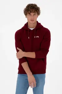 US Polo Assn. Men Regular Fit Hooded Fleece Burgundy Basic Sweatshirt - Image 3