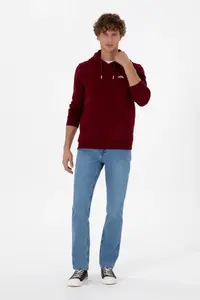 US Polo Assn. Men Regular Fit Hooded Fleece Burgundy Basic Sweatshirt - Image 4