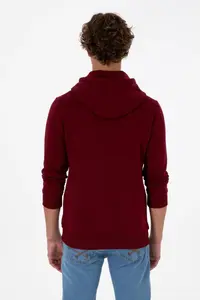 US Polo Assn. Men Regular Fit Hooded Fleece Burgundy Basic Sweatshirt - Image 5
