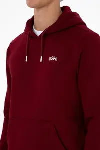 US Polo Assn. Men Regular Fit Hooded Fleece Burgundy Basic Sweatshirt - Image 7