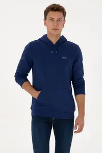 US Polo Assn. Men Regular Fit Hooded Fleece Indigo Basic Sweatshirt