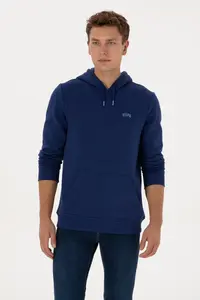 US Polo Assn. Men Regular Fit Hooded Fleece Indigo Basic Sweatshirt - Image 3
