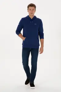 US Polo Assn. Men Regular Fit Hooded Fleece Indigo Basic Sweatshirt - Image 4