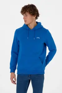 US Polo Assn. Men Regular Fit Hooded Fleece Saks Blue Basic Sweatshirt - Image 3