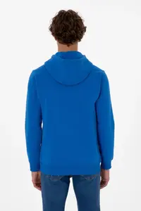 US Polo Assn. Men Regular Fit Hooded Fleece Saks Blue Basic Sweatshirt - Image 5