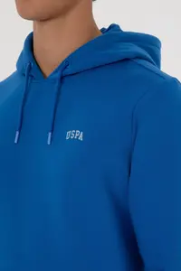 US Polo Assn. Men Regular Fit Hooded Fleece Saks Blue Basic Sweatshirt - Image 7