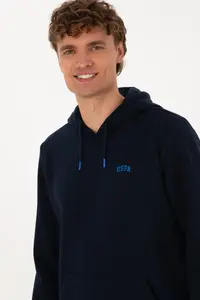 US Polo Assn. Men Regular Fit Hooded Fleece Navy Blue Basic Sweatshirt - Image 2