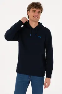 US Polo Assn. Men Regular Fit Hooded Fleece Navy Blue Basic Sweatshirt - Image 3