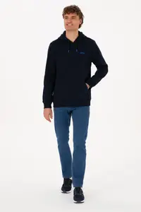 US Polo Assn. Men Regular Fit Hooded Fleece Navy Blue Basic Sweatshirt - Image 4