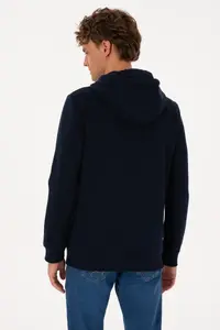 US Polo Assn. Men Regular Fit Hooded Fleece Navy Blue Basic Sweatshirt - Image 5
