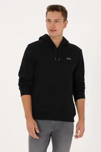 US Polo Assn. Men Regular Fit Hooded Fleece Black Basic Sweatshirt - Image 3