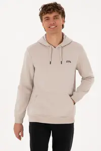 US Polo Assn. Men Regular Fit Hooded Fleece Stone Basic Sweatshirt