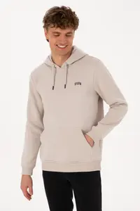 US Polo Assn. Men Regular Fit Hooded Fleece Stone Basic Sweatshirt - Image 3