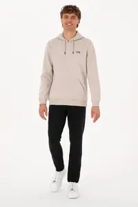 US Polo Assn. Men Regular Fit Hooded Fleece Stone Basic Sweatshirt - Image 4