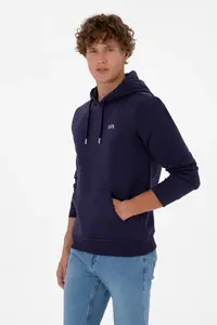 US Polo Assn. Men Regular Fit Hooded Fleece Plum Basic Sweatshirt