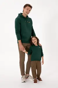 US Polo Assn. Men Regular Fit Hooded Fleece Dark Green Basic Sweatshirt