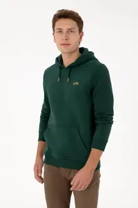 US Polo Assn. Men Regular Fit Hooded Fleece Dark Green Basic Sweatshirt - Image 3