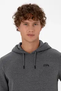 US Polo Assn. Men Regular Fit Hooded Fleece Anthracite Melanj Basic Sweatshirt - Image 2