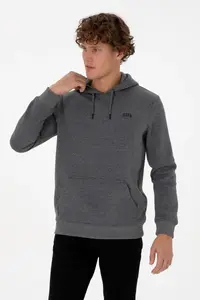 US Polo Assn. Men Regular Fit Hooded Fleece Anthracite Melanj Basic Sweatshirt - Image 3