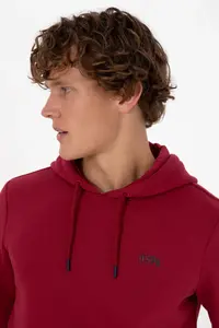 US Polo Assn. Men Regular Fit Hooded Fleece Koyu Raspberry Basic Sweatshirt - Image 2