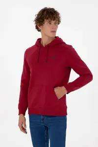 US Polo Assn. Men Regular Fit Hooded Fleece Koyu Raspberry Basic Sweatshirt - Image 3