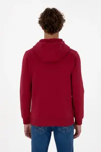 US Polo Assn. Men Regular Fit Hooded Fleece Koyu Raspberry Basic Sweatshirt - Image 5